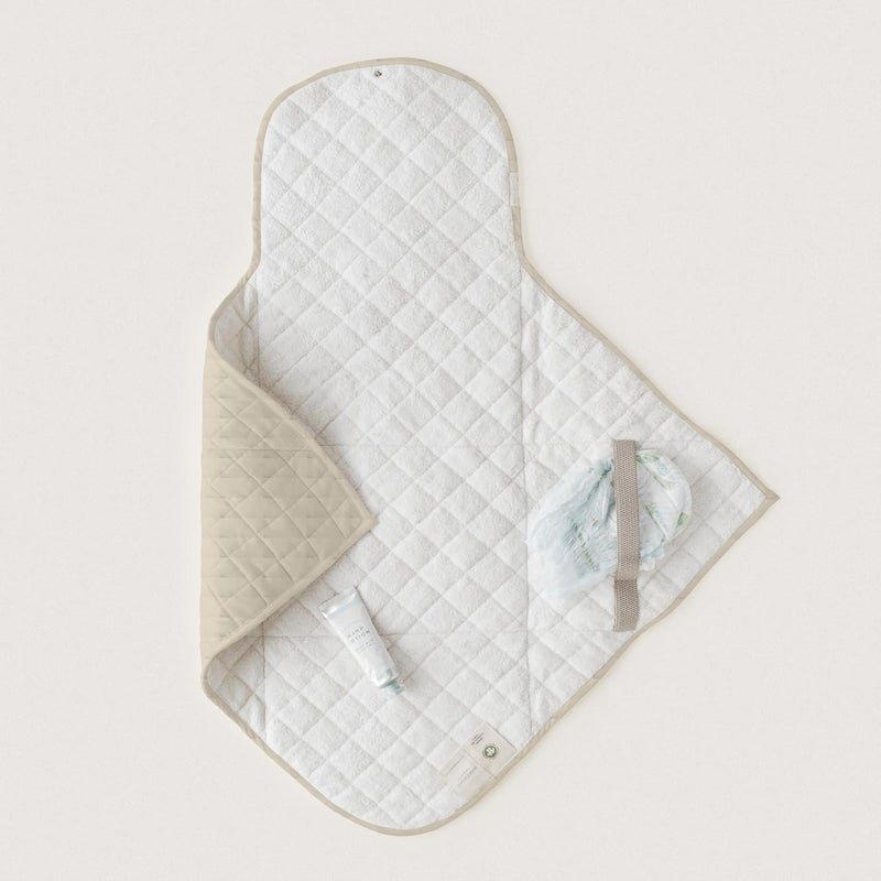 MakeMake Organics Organic Portable Changing Pad GOTS Certified Organic Cotton Fill Portable Diaper Changing Mat Diaper Clutch Changing Station Kit Compact Travel Pad (33"x34", Solid Oat) - Image 2